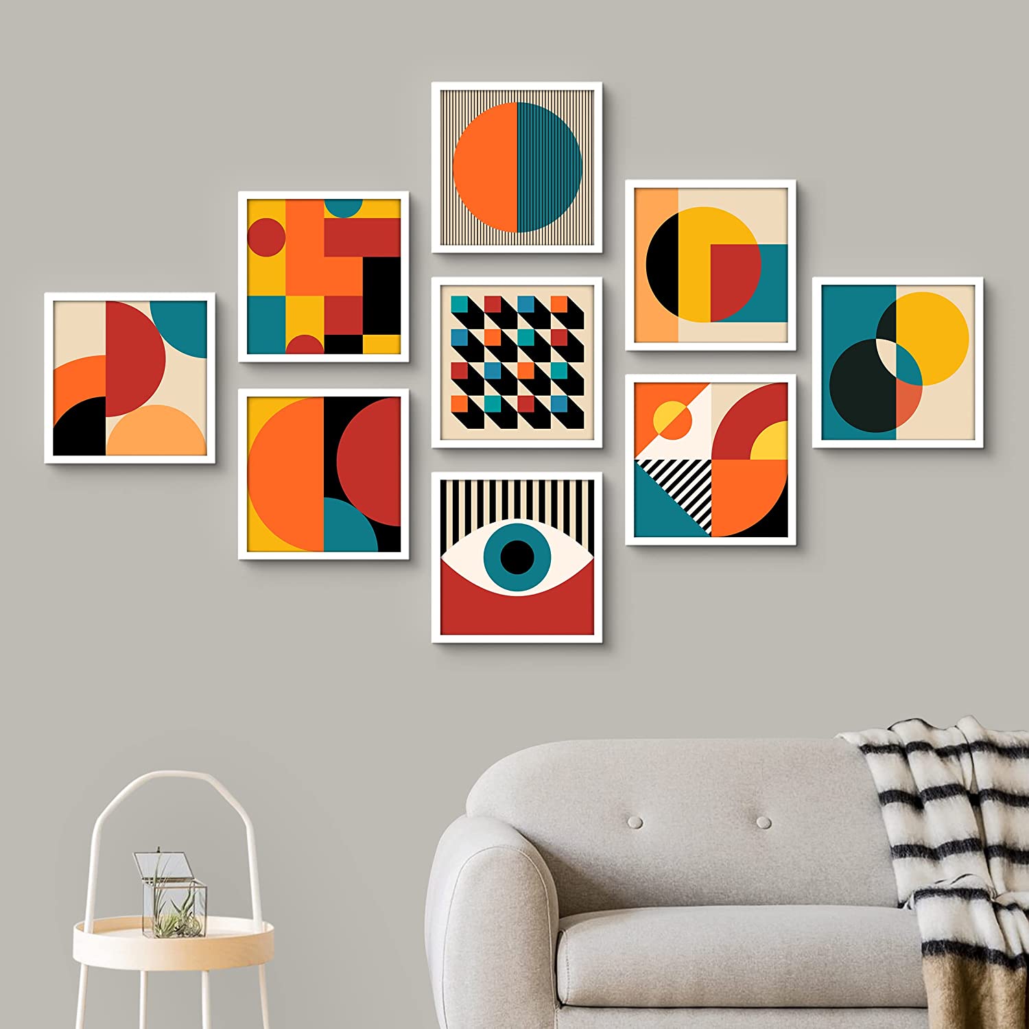 PixonSign 9 Piece 8" x 8" Gallery Wall Art Prints Picture Frame Set for Home Decor