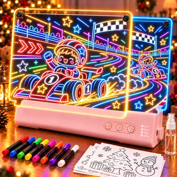 TOKKY LED Drawing Board, 16" Rechargeable Glow Drawing Pad for Kids, 9 Colors Glow Doodle Board, Pink