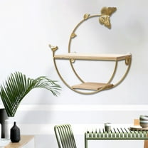 Gold Wall Mount Shelf - No Drill Living Room Decor with Storage (12.6in Iron Display Rack)