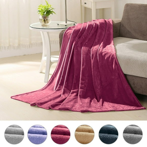 Flannel Fleece Blanket Winter Warm Brushed Blankets Lightweight Thermal Throw for Bed, Sofa or Couch 79x90in Red