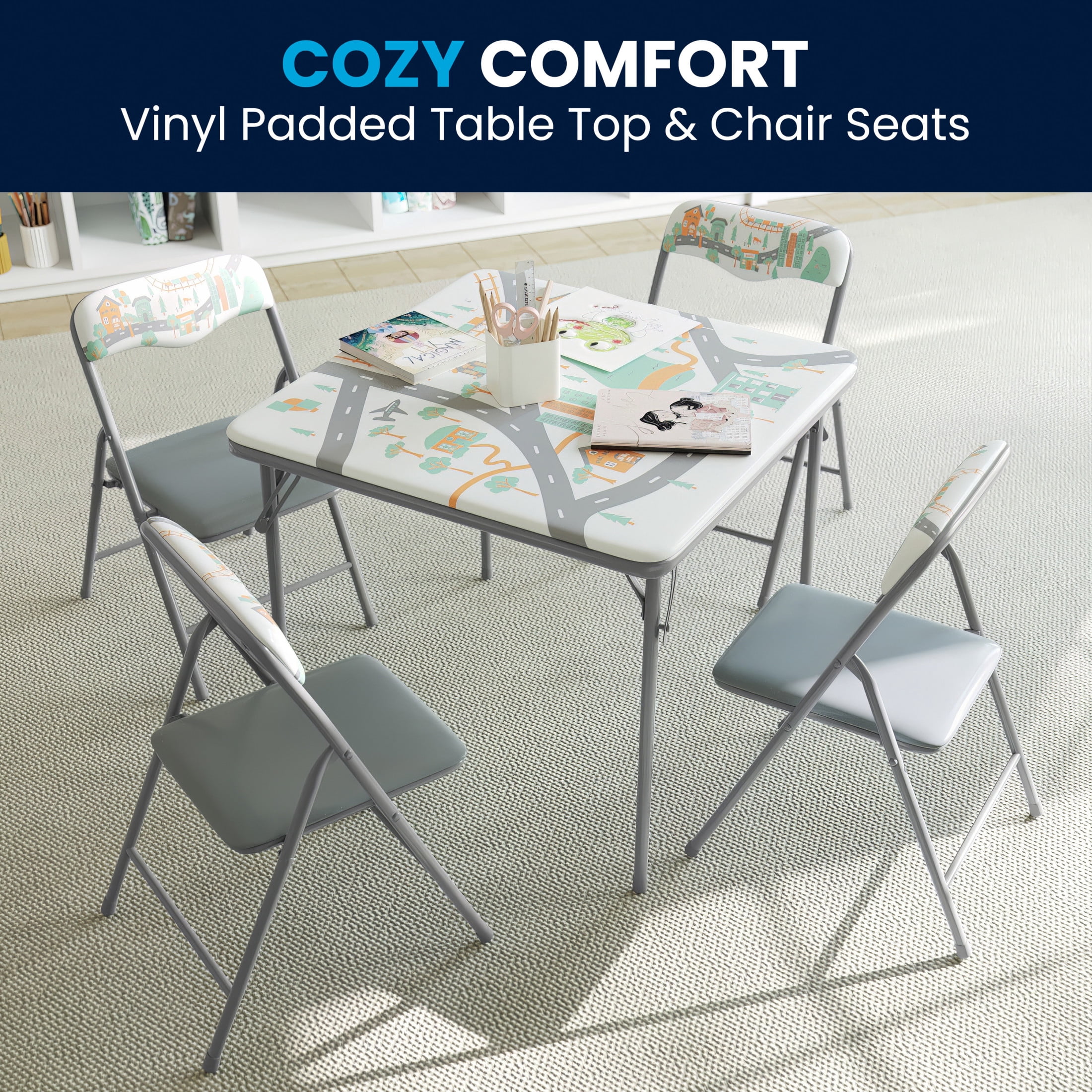 Flash Furniture Kids Printed 5 Piece Folding Table and Chair Set
