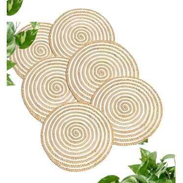 Smizzy Round Woven Natural Jute Placemats, Non-Slip, Heat Resistant, Hand Woven (Set of 6, 14 Inch)
