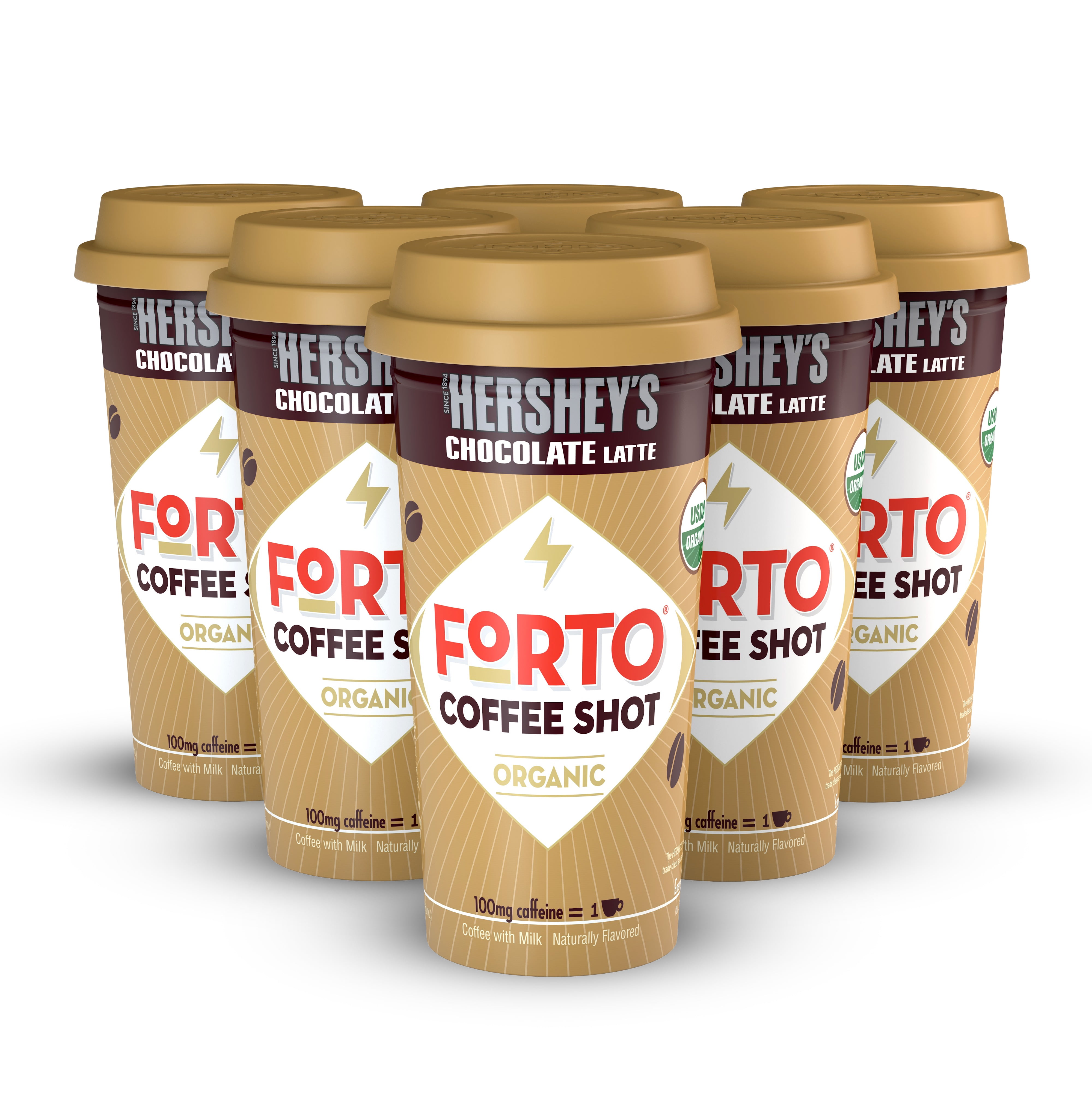 FORTO Coffee Shots: 100mg Energy, Hershey’s Chocolate – Real Organic Coffee - Ready-to-Drink 2oz Cold Brew Double Shot with Milk, High Caffeine, Instant Natural Energy..