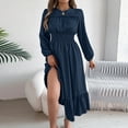 thumbnail image 6 of Cavosen Casual Dresses for Women Ruffle Crew Neck Empire Waist Evening Gowns Shirred Long Sleeve Elegant Dress, 6 of 7