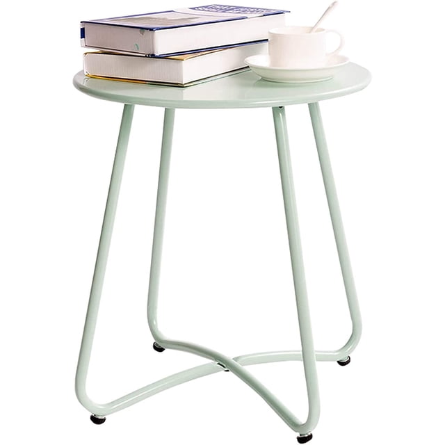 Mesa auxiliar para patio, mesa redonda de jardín, mesa auxiliar pequeña, mesa de centro, mesa de metal para sala de estar, jardín, patio, balcón al aire libre, verde claro Kuyhfg Sin marca