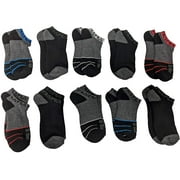 Fila Kids Boys 10-Pack Half Cushion No Show Socks Random Knit Block - Black, Boys Large Shoe Sizes 4-10