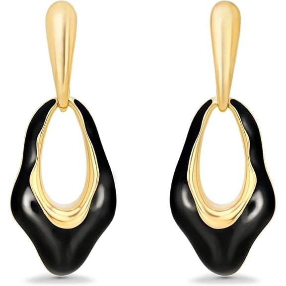 SNGIA 18K Gold Plated Black Enamel Resin Oval Dangle Statement Earrings for Women