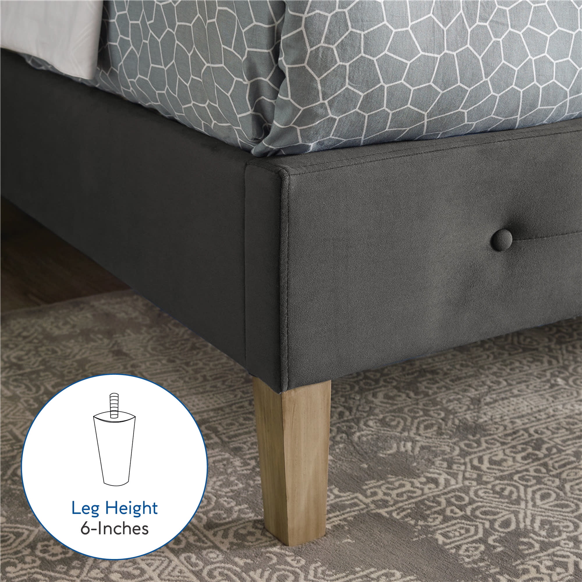 DeCoro Seattle Modern Tufted Upholstered Platform Bed | Headboard and Wood Frame with Wood Slat Support, King, Antonio Mid Night