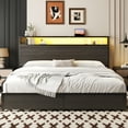 thumbnail image 3 of Fluest King Bed Frame with 2-Tier Storage Headboard, USB Port and LED Light, 4 Storage Drawers, Gray, 3 of 8