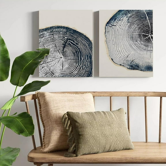 UNFFRAMED Navy Blue Tree Ring Poster Set Modern Wood Grain Wall Art Set 2 Prints 8x12