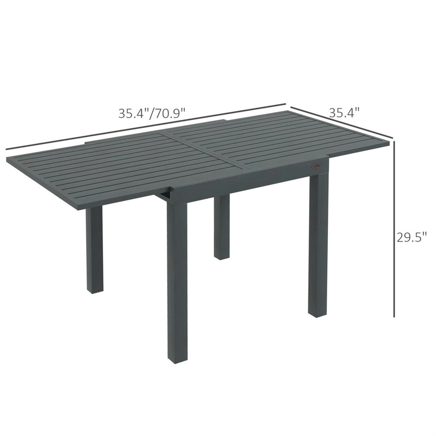 Demi Bonn 70" Expandable Outdoor Dining Table for 4-6 Guests, Aluminum Frame Patio Table for Garden, Lawn, Balcony, Terrace, Gray