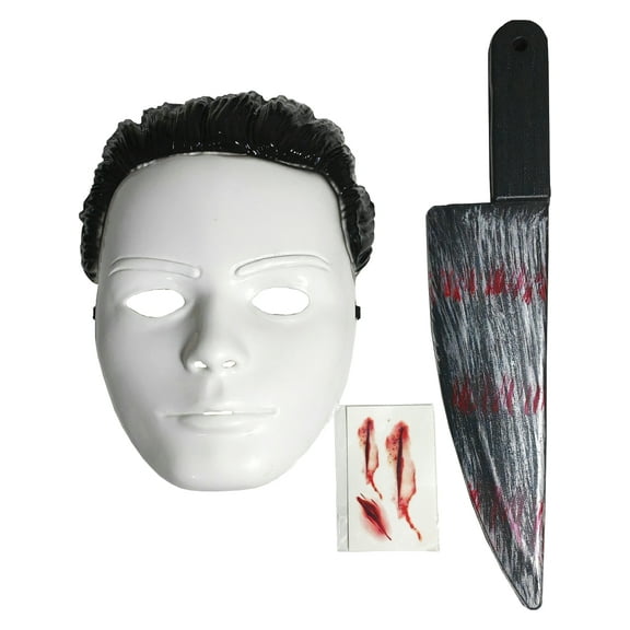 Inside Out Killer Costume Accessory Kit With Mask Knife And Scar Tattoo Sticker