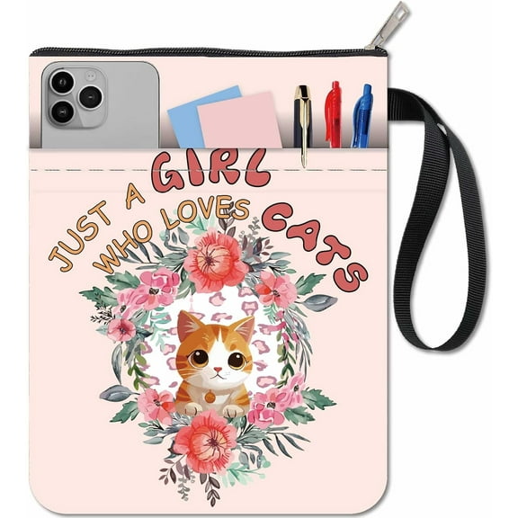 Cat Wreath Book Sleeve Protector with Zipper Waterproof Canvas Pouch Covers for Books Lovers Paperback Notebook Bible Journal Textbooks Paperbacks Cute Double-Sided Pattern 8.66 x 11 Inch 1pc