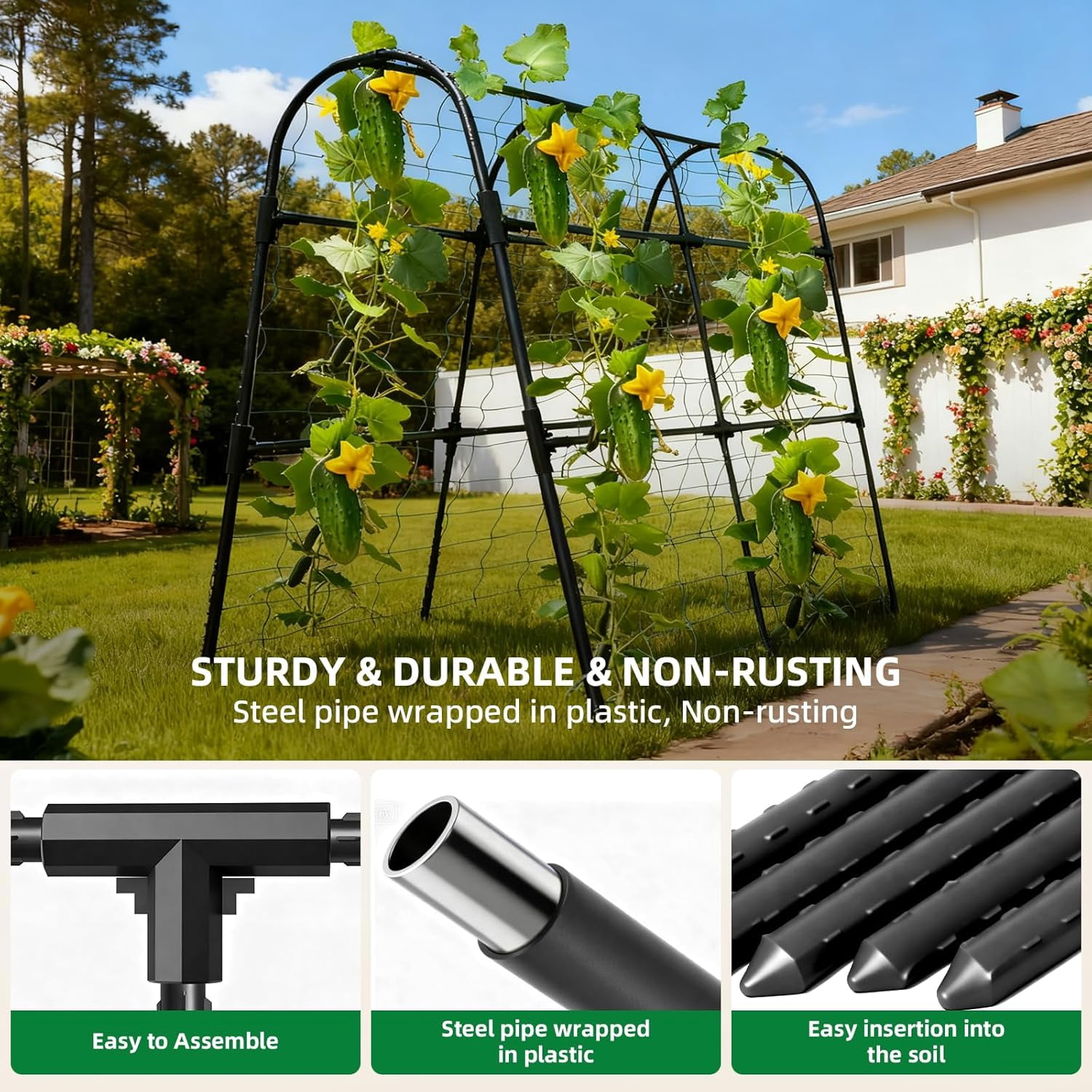 Cucumber Trellis for Raised Bed, U-Shape Garden Arch Metal Support for Climbing Plants, Metal Arch Plant Support Vegetables Trellis, Plant Support for Vine Outdoor