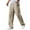 Khaki_001, variant on Domuza Mens Pant Casual Hemp Fabric Embroidered Logo Loose Fit Pants New Fashion Elastic Waist Drawstring Trousers with Pockets Purple M