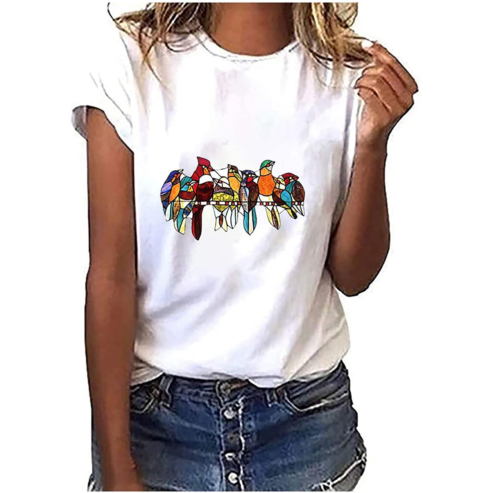 GDfun Women Short Sleeve Birds Print Tunic Tunika Tunic Loose T-Shirt tshirts&nbsp;shirts&nbsp;for&nbsp;women - Walmart.com