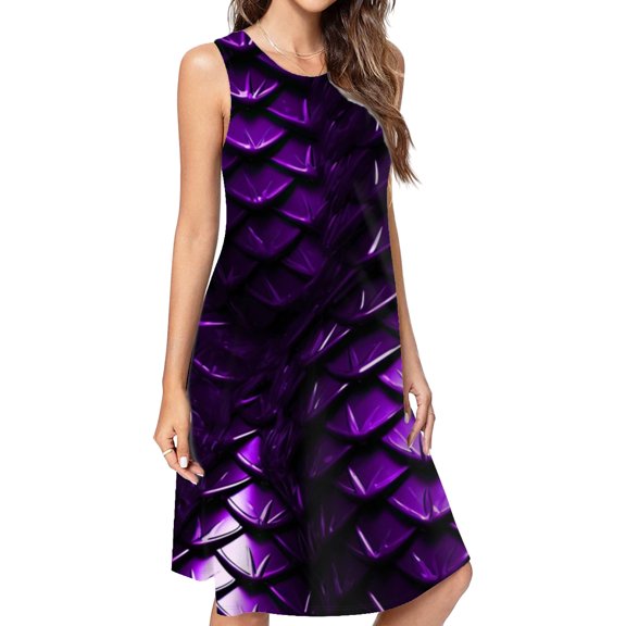 Purple Dragon Scales Spring Summer Dresses For Women Fashion Dress Casual Sleeveless Loose Sundress With Pockets