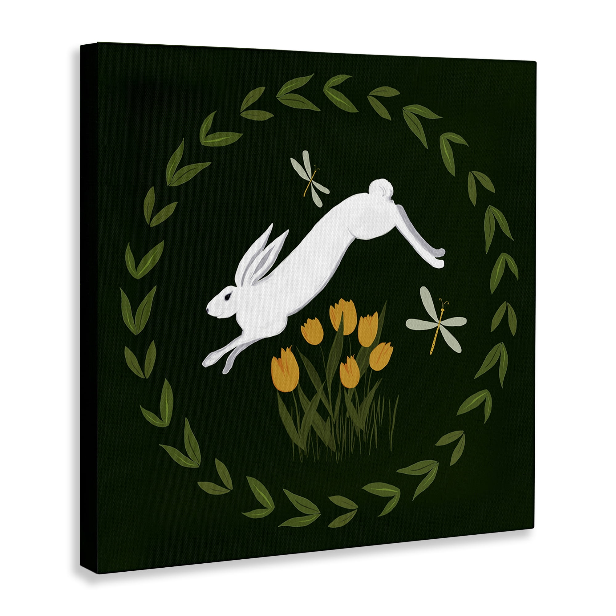 Stupell Industries Bunny Hopping in Wreath Animals Painting Wrapped Canvas Art Print Wall Art, 24 x 24