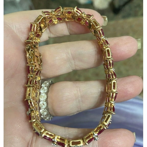 14K Ruby With Topaz Tennis Bracelet Silver Gold Anniversary Gift Antique Bracelet Ruby Stone Bracelet For Her Women Wedding Gift