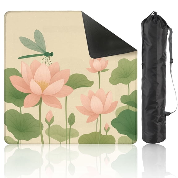 Mahjong Mat 31.5" x 31.5" lotus flowers dragonflies Anti-Slip and Noise Reduction Symmetry Design Mahjong Tiles Table Cover for Dominoes Poker Card Board and Tile Games