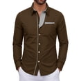 thumbnail image 2 of Smsaxvxz Men's Long Sleeve Stretch Dress Shirt Casual Wrinkle-Free Regular Fit Button Down Shirts Coffee M, 2 of 6