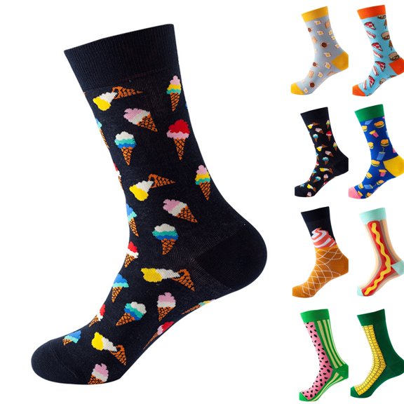 Novelty Colorful Food Pattern Crew Socks, Fun Cartoon Printed Fashion Mid Calf Socks for Men Women Daily Matching B