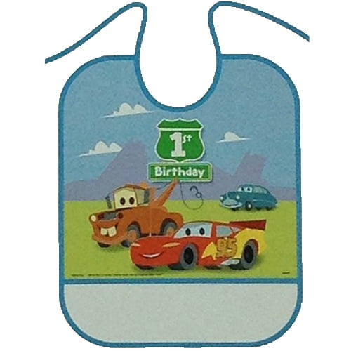 Cars 1st Birthday Blue Plastic Bib (1ct)