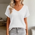 thumbnail image 2 of cfhntfmh Womens Summer V Neck Tops Short Sleeve Sweaters Knit Casual Plus Size Shirts Hollow out Lace Back with Drawstring Trendy Boho Tops, 2 of 7