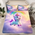 thumbnail image 2 of Castle Fairy Kids Children Cartoon Unicorn 4 Pieces Queen Sheet Sets,Kawaii Gradient Rainbow Ultra Soft Flat Sheet,Dreamy Princess Queen Fitted Sheet,Microfiber Bedroom Decor, 2 of 7