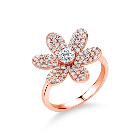 Gem Stone King 1.31 Ct Round White Topaz Keren Hanan ART 18K Rose Gold Plated Silver Ring (Size 9)