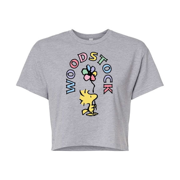 Peanuts - Woodstock Flower - Juniors Cropped Cotton Blend T-Shirt