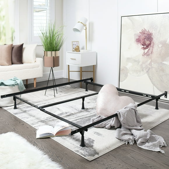 Clara Clark Adjustable Bed Rails - Metal Adjustable Bed Frame with Bed Center Support Leg - 5.25” H Low Bed Frame - Expands from Twin Size Bed Frame to Full Bed Frame, Metal Queen Bed Frame, Black