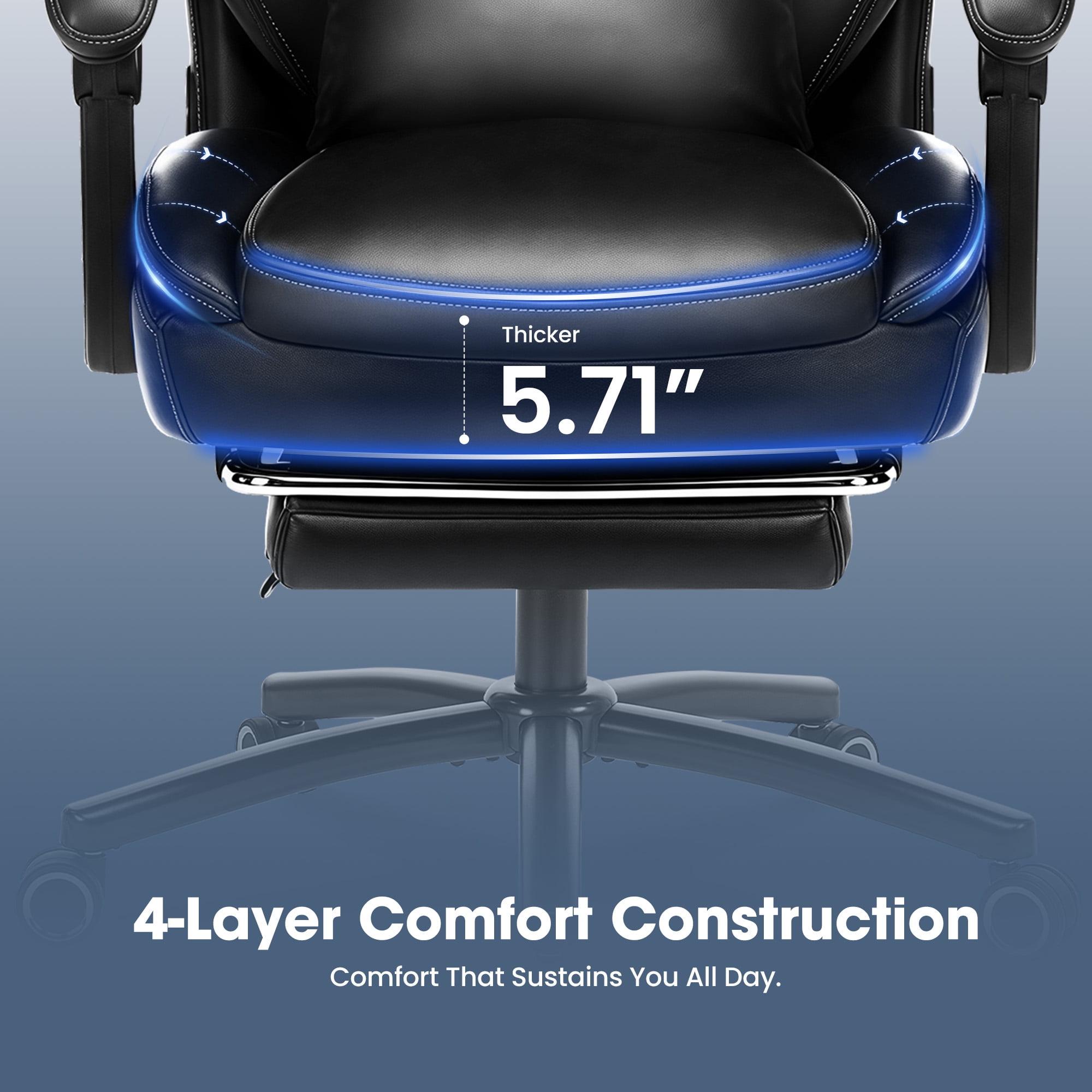 EOP 500LBS Big and Tall Office Chair with Footrest, Rocking Heated Massage High Back Computer Chair, 3D Linkage Armrests Desk Chair with Lumbar Pillow, Class-3 Gas Lift, Black