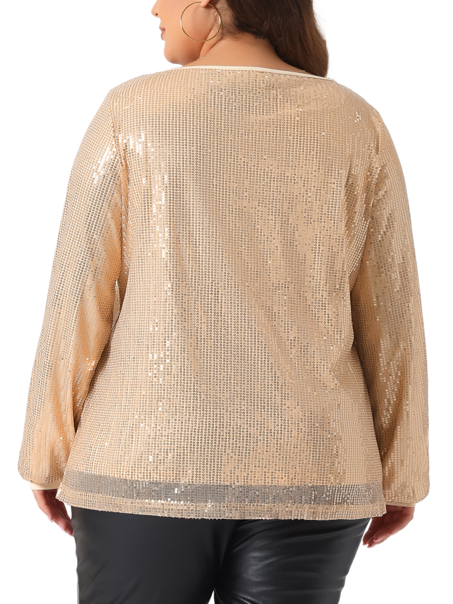 DARING DIVA Women's Plus Long Sleeve Glitter Sparkly Blouse 2X Champagne