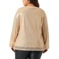 thumbnail image 4 of DARING DIVA Women's Plus Long Sleeve Glitter Sparkly Blouse 2X Champagne, 4 of 6
