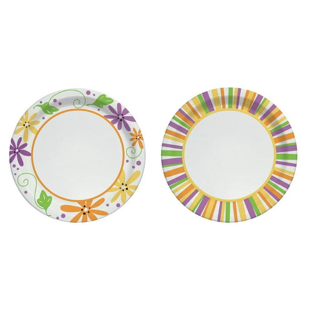 Plato Solo Mixed Garden Party con rayas y flores, 10 cm, paquete de 22