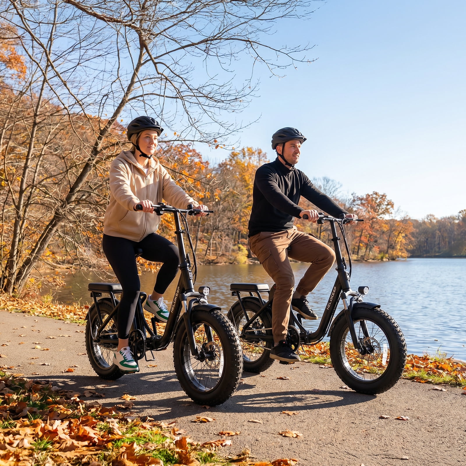 Helokeep 16" Fat Tire Wheel Step-Thru Folding Electric Bike for Women, 1200W Peak, 30 Miles Range, 25MPH, 48V 10Ah Battery, UL2849 Certified, Black