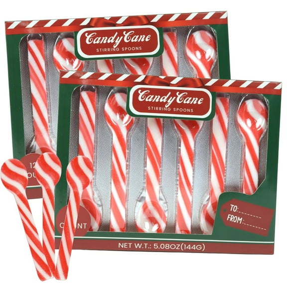 Edible Candy Cane Spoons, Christmas Party Candy, 24 Count, 5.08 Ounces per Box, Pack of 2