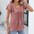thumbnail image 4 of Annhoo Summer Tops for Women Square Neck Ruffle Sleeve Blouses Pleated Front Loose Solid Color Casual Shirts, 4 of 8