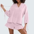 thumbnail image 5 of Women'S Shorts Set, Two-Piece, Long-Sleeved Tie-Dress Top and Ruffled Boxer Shorts, Matching Casual Set Pink S, 5 of 7