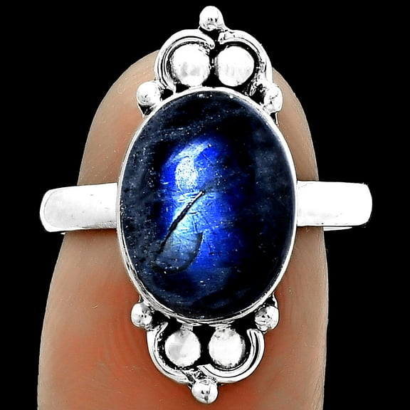 Blue Fire Labradorite - Madagascar 925 Sterling Silver Ring s.8 Jewelry R-1123 SDR176134
