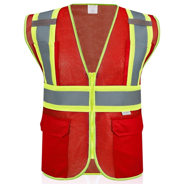 Chaleco de seguridad SULWZM rojo XL con cremallera y bolsillos