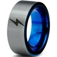 thumbnail image 1 of Tungsten Flash Thunder Lightning Bolt Band Ring 8mm Men Women Comfort Fit Blue Flat Cut Brushed Gray Polished, 1 of 4