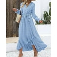 thumbnail image 3 of FreshPretty Womens Boho Cocktail Maxi Dress Fall Fashion V Neck Long Sleeve Swiss Dot Flowy Slit Wedding Guest Dresses, 3 of 6