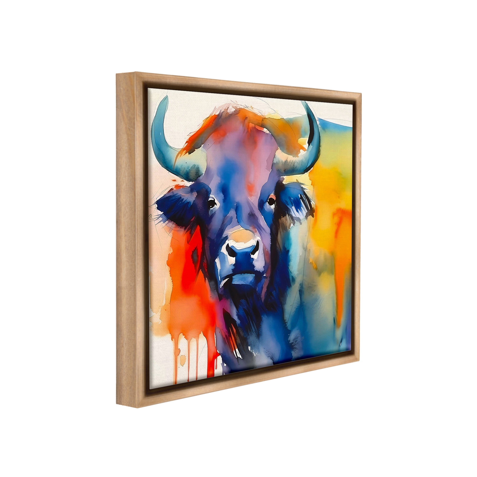 Stupell Industries Abstract Vivid Cattle Animals & Insects Painting Brown Floater Framed Canvas Art Print Wall Art, 25 x 25