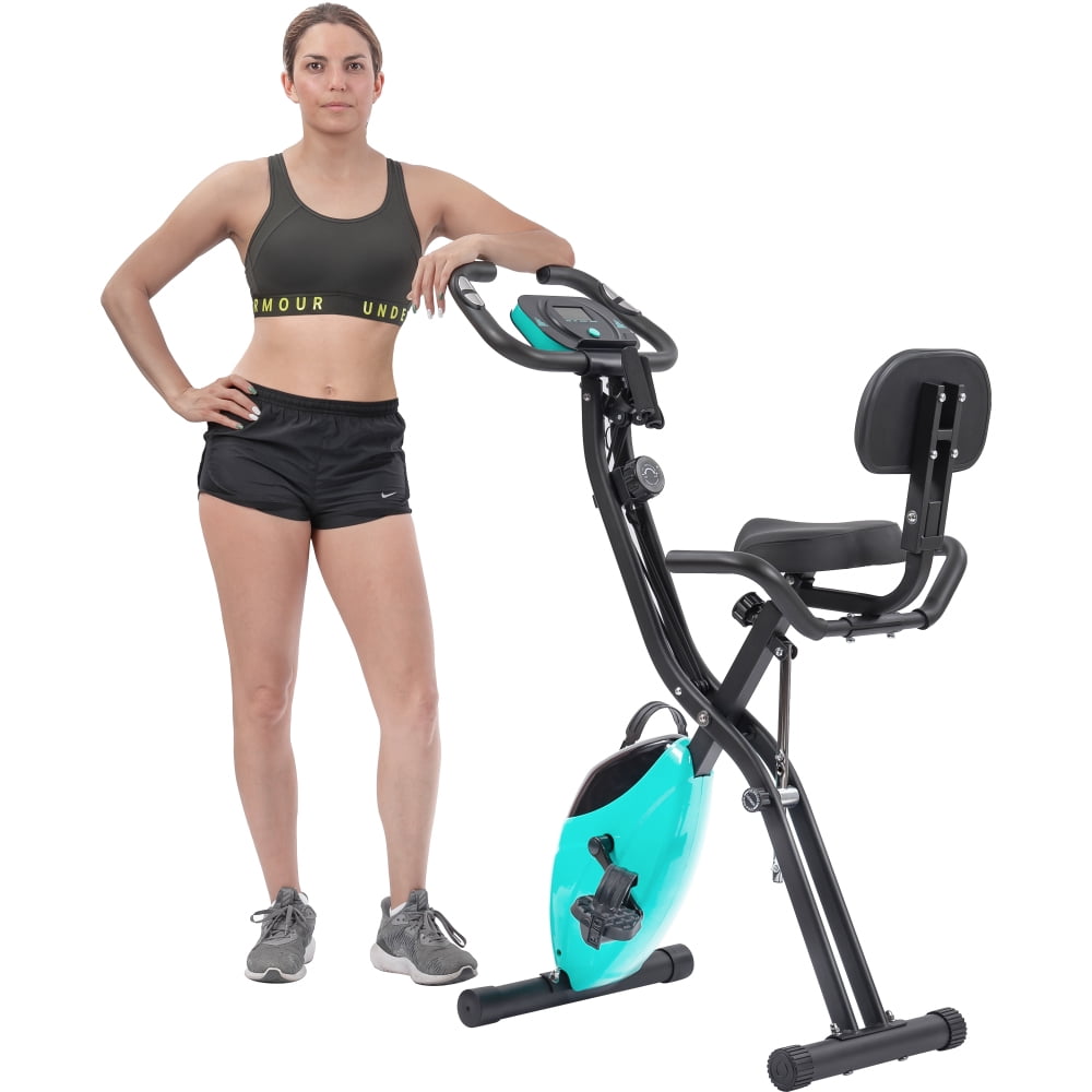 Folding Exercise Bike Upright Recumbent X Bike 16 Level Adjustable Resistance Foldable Stationary Bike with LCD Display Arm Bands for Home Gym Workout Multiple colors available