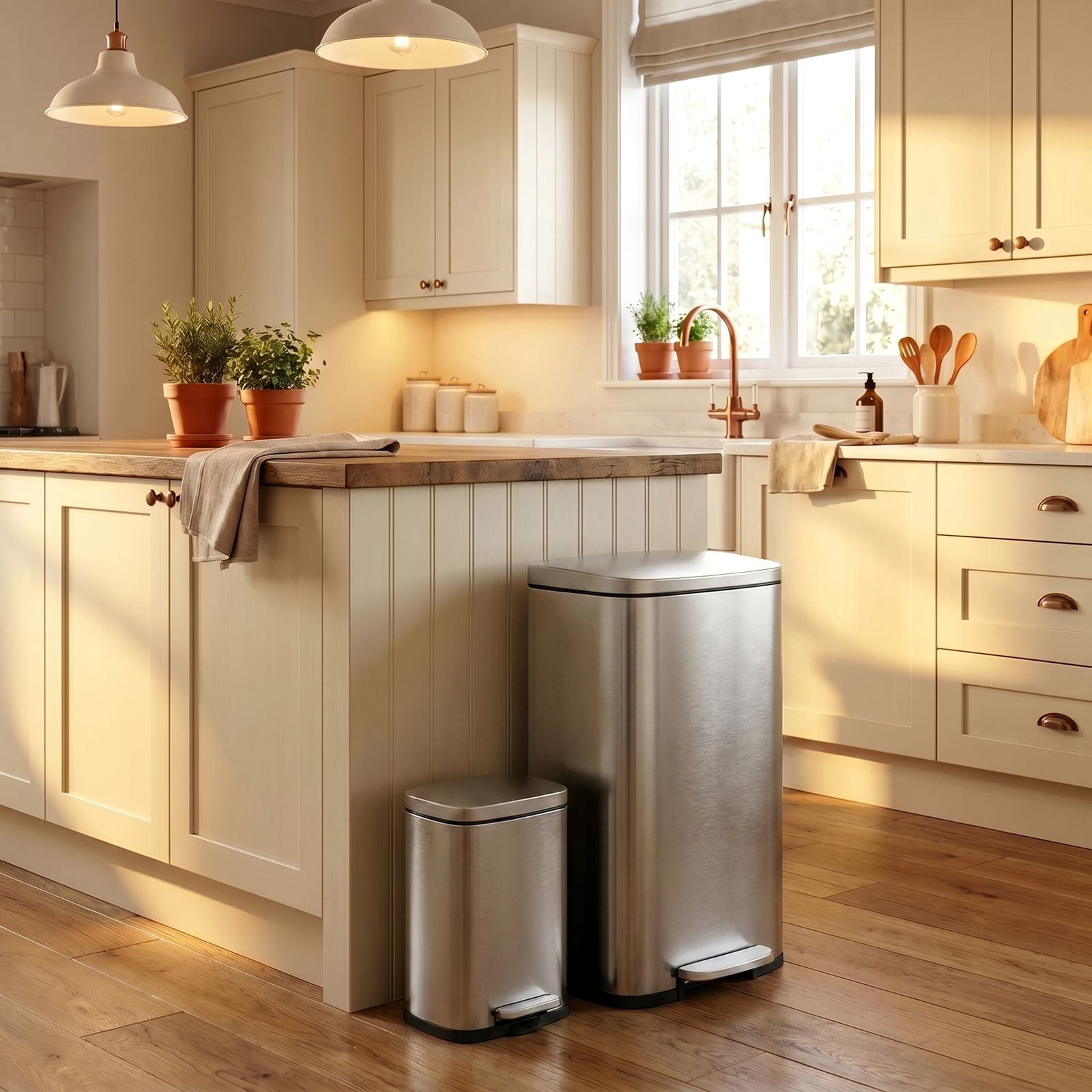 LAZY BUDDY 13.2+1.3 Gallon Kitchen Trash Can, Stainless Steel Garbage Bin Soft-Close Lid & Foot Pedal for Home Office