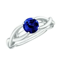 Rosec Jewels 1/2 CT Created Blue Sapphire Crossover Engagement Ring with Diamond, 925 Sterling Silver, US 12.00