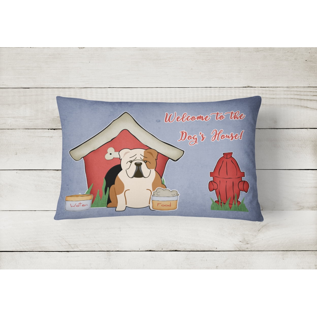 Carolines Treasures BB2879PW1216 Dog House Collection English Bulldog Fawn White Canvas Fabric Decorative Pillow  12H