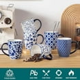 thumbnail image 3 of SELENE Large Coffee Mugs Set of 6 16 Oz Porcelain Coffee Cups with Handle Ceramic Tea Cup for Cappuccino Latte Tea Cocoa Dishwasher Microwave Safe Gift Sets Vintage Blue, 3 of 7